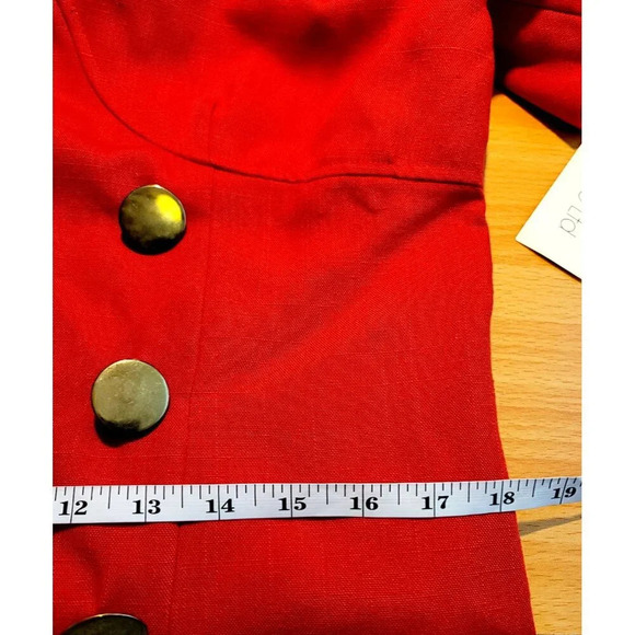 Vtg Raul Blanco Dress 12 Deadstock Red Secretary Dress Woven Gold Buttons Classy - Picture 16 of 16
